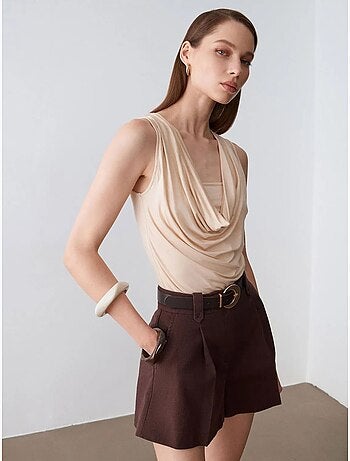 Short tailleur en popeline de coton à taille haute et ceinture dilvin