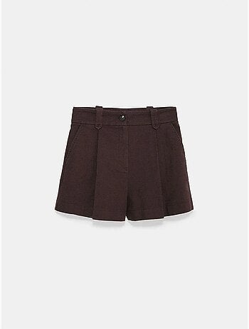 Short tailleur en popeline de coton à taille haute et ceinture dilvin