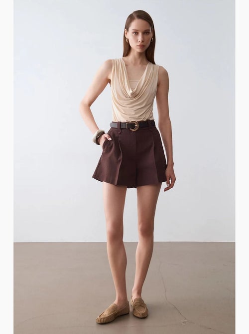 Short tailleur en popeline de coton à taille haute et ceinture dilvin - Kiabi Short tailleur en popeline de coton à taille haute et ceinture dilvin - Kiabi