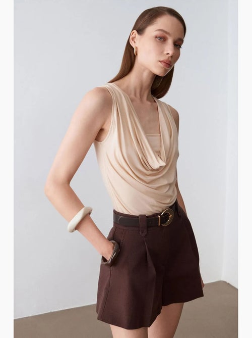 Short tailleur en popeline de coton à taille haute et ceinture dilvin - Kiabi Short tailleur en popeline de coton à taille haute et ceinture dilvin - Kiabi