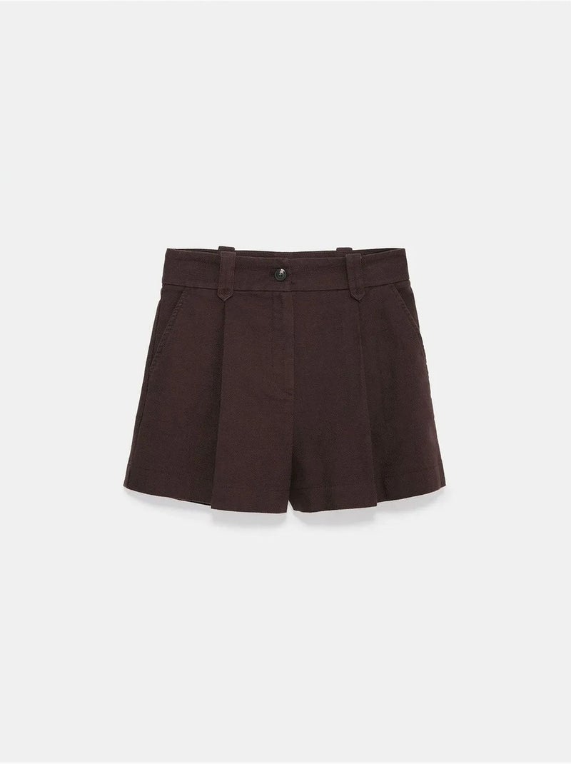 Short tailleur en popeline de coton à taille haute et ceinture dilvin Marron - Kiabi