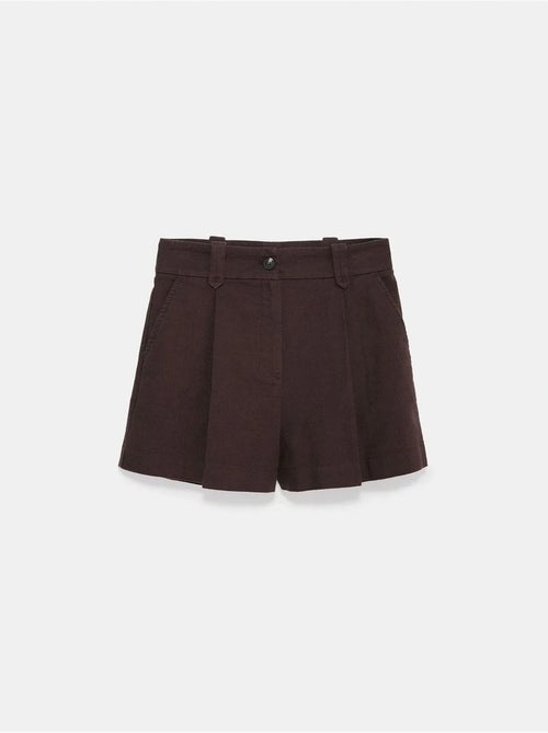 Short Tailleur En Popeline De Coton À Taille Haute Et Ceinture - Kiabi