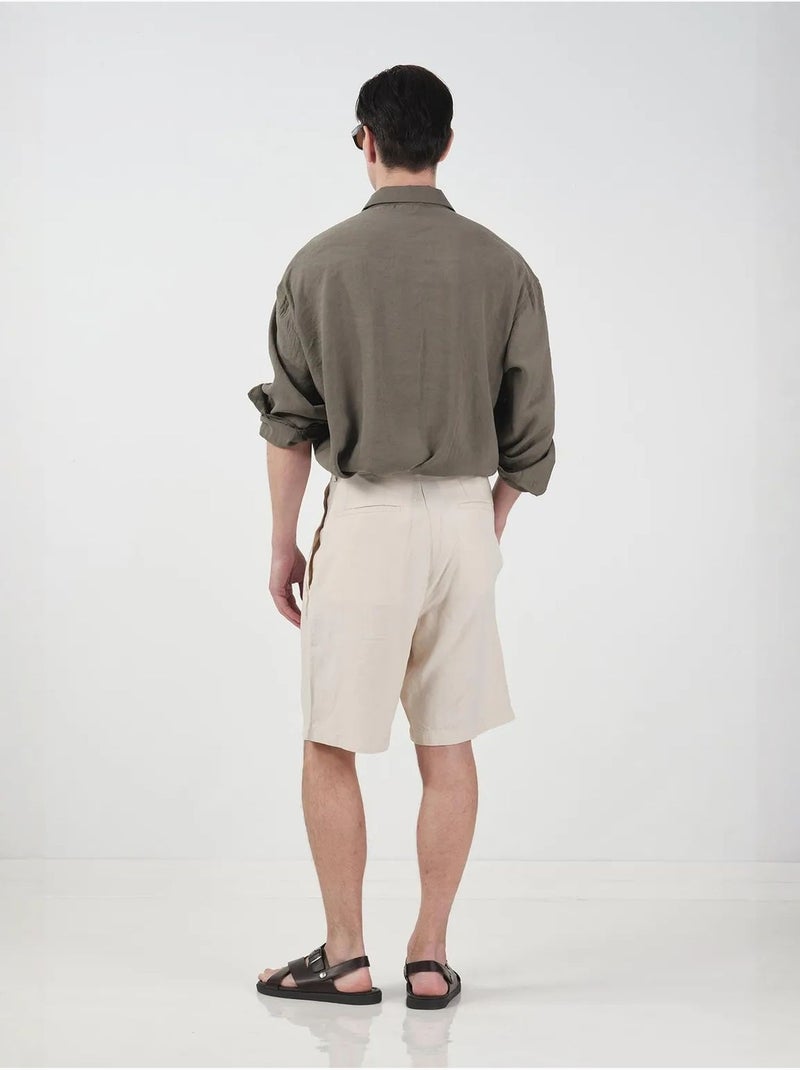 Short tailleur giesto à jambes larges et taille haute en tencel Beige argile - Kiabi