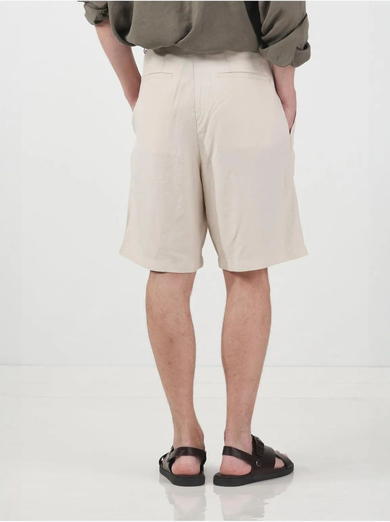 Short tailleur giesto à jambes larges et taille haute en tencel Beige argile - Kiabi