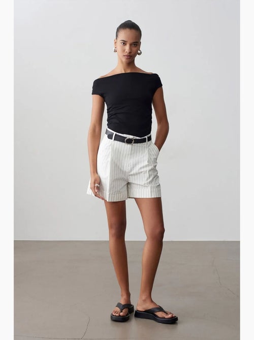Short tailleur rayé à taille haute et ceinture dilvin - Kiabi Short tailleur rayé à taille haute et ceinture dilvin - Kiabi