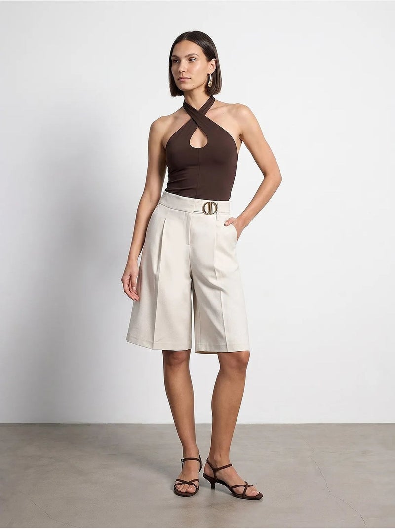 Short tailleur taille haute à jambe large dilvin Sable - Kiabi