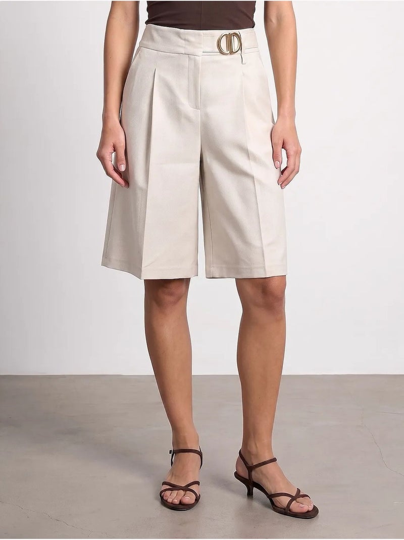 Short tailleur taille haute à jambe large dilvin Sable - Kiabi