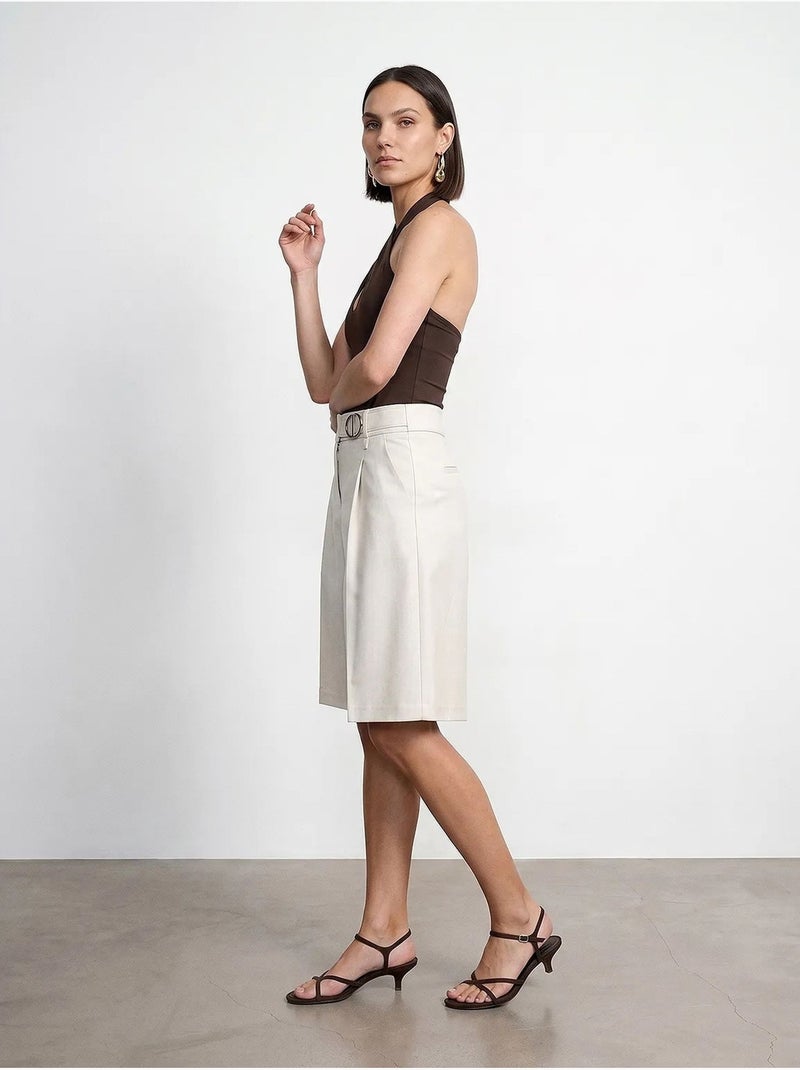 Short tailleur taille haute à jambe large dilvin Sable - Kiabi