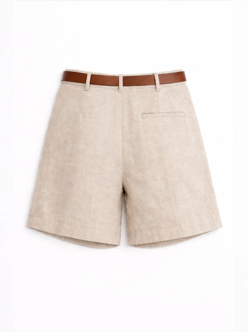 Short tailleur taille haute à jambes larges et ceinture mixray Beige - Kiabi