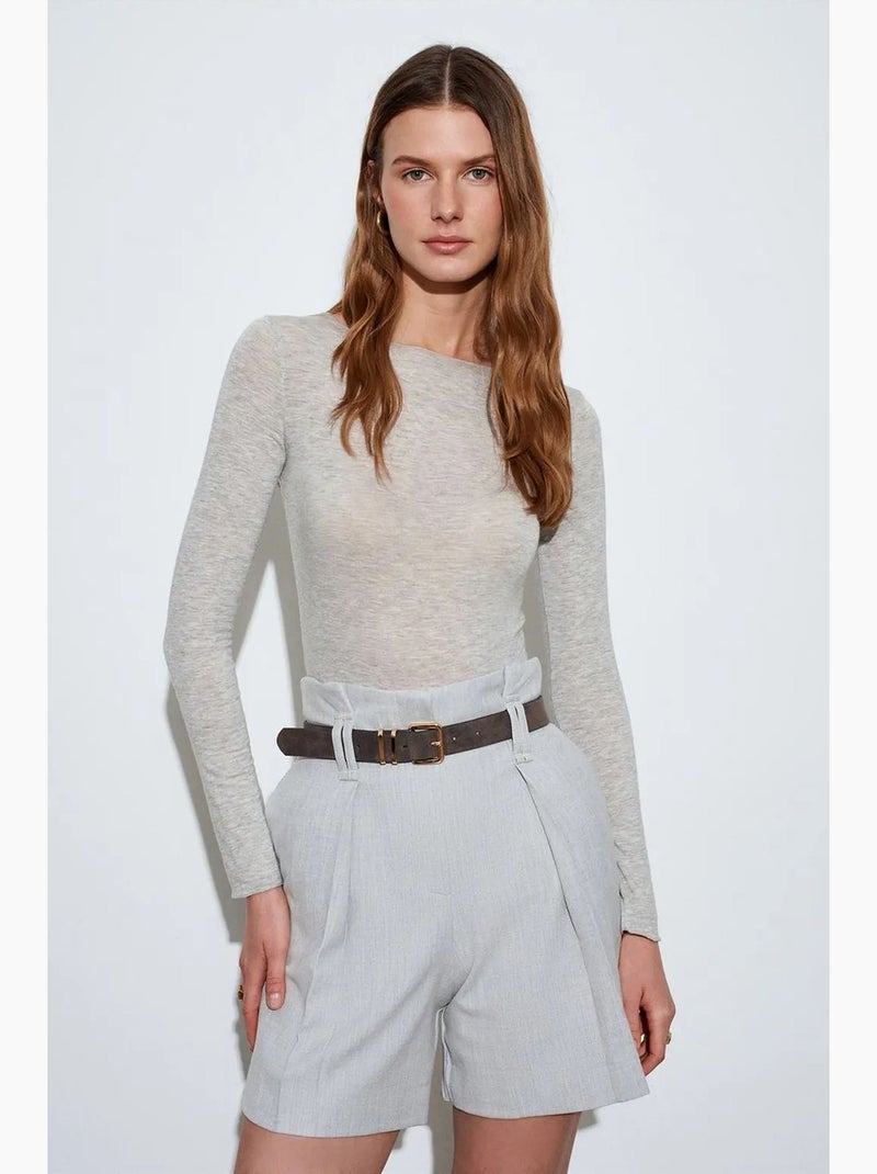 Short tailleur taille haute avec ceinture dilvin Gris clair - Kiabi