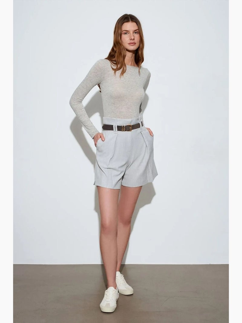 Short tailleur taille haute avec ceinture dilvin Gris clair - Kiabi