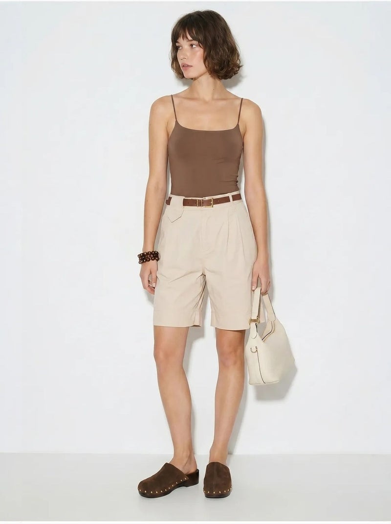 Short tailleur taille haute avec ceinture lucci Beige argile - Kiabi