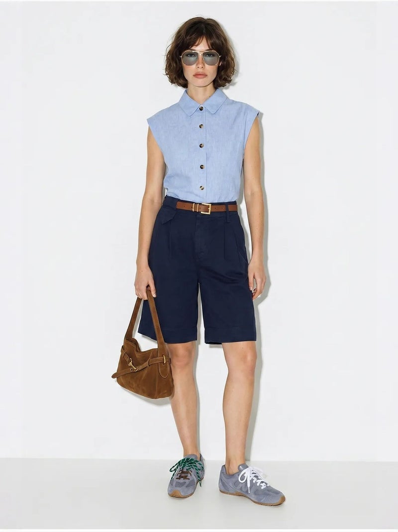 Short tailleur taille haute avec ceinture lucci Bleu marine - Kiabi