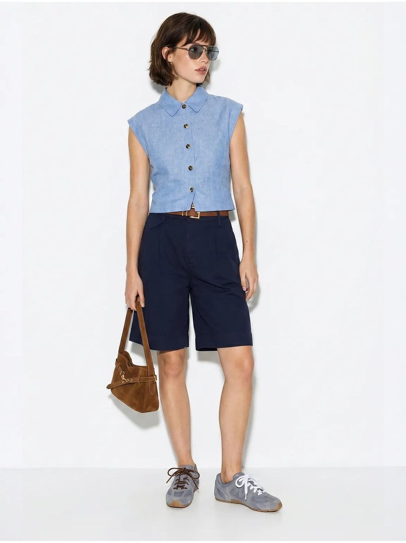 Short tailleur taille haute avec ceinture lucci Bleu marine - Kiabi