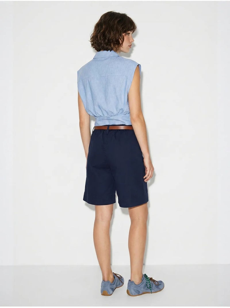 Short tailleur taille haute avec ceinture lucci Bleu marine - Kiabi