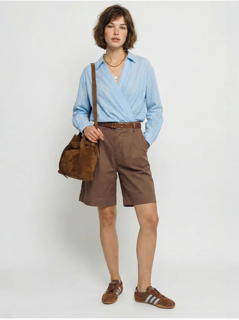 Short tailleur taille haute avec ceinture lucci Marron - Kiabi
