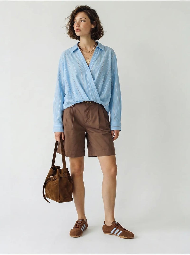 Short tailleur taille haute avec ceinture lucci Marron - Kiabi