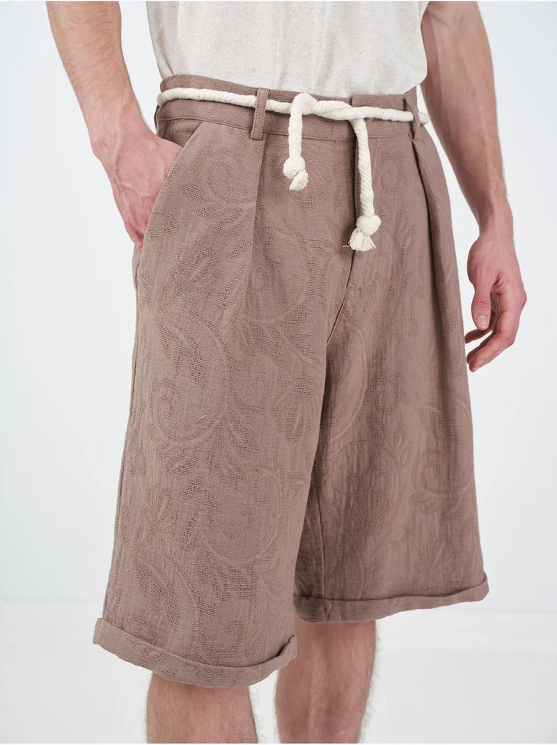 Short texturé taille mi-haute jambes larges giesto Marron clair - Kiabi