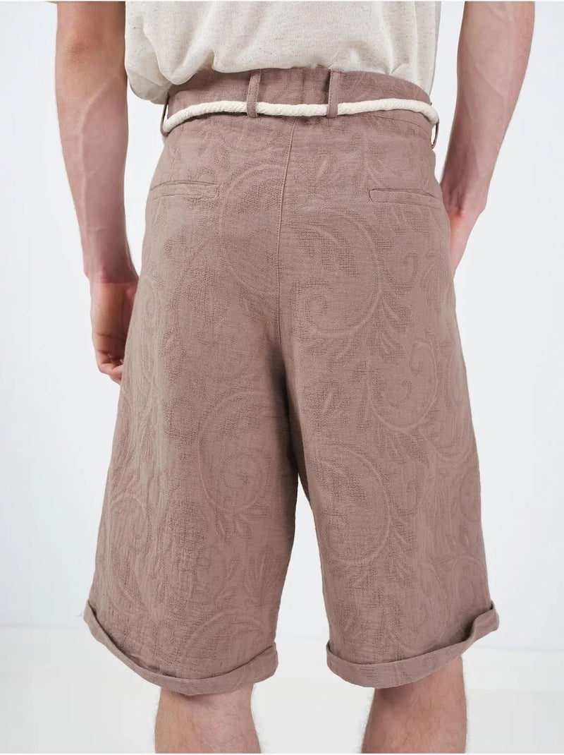 Short texturé taille mi-haute jambes larges giesto Marron clair - Kiabi