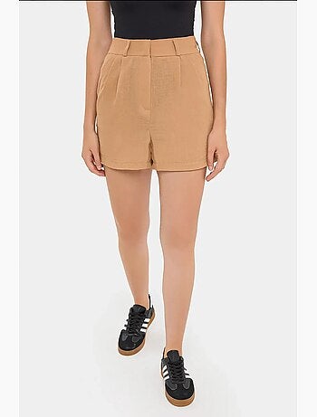 Short tissé plissé taille haute hiccup