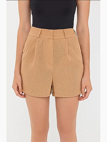 Short tissé plissé taille haute hiccup