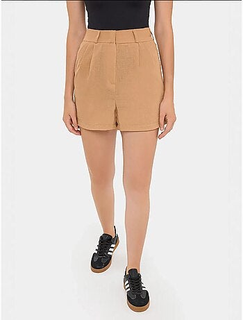 Short tissé plissé taille haute