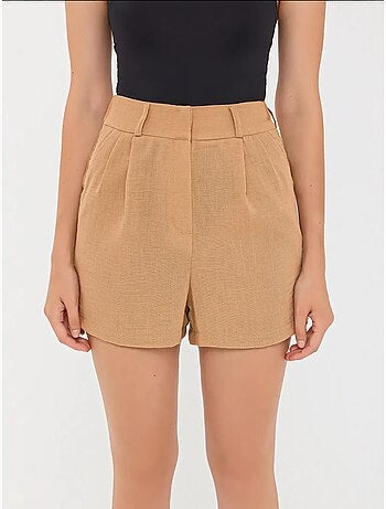 Short tissé plissé taille haute