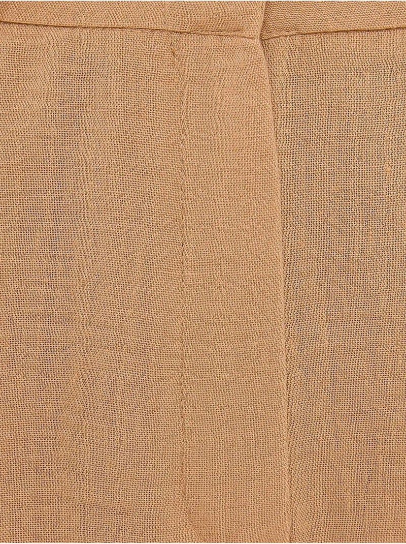 Short tissé plissé taille haute Marron - Kiabi