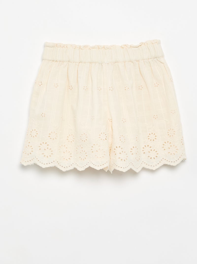 Short uni avec broderies anglaises Beige - Kiabi