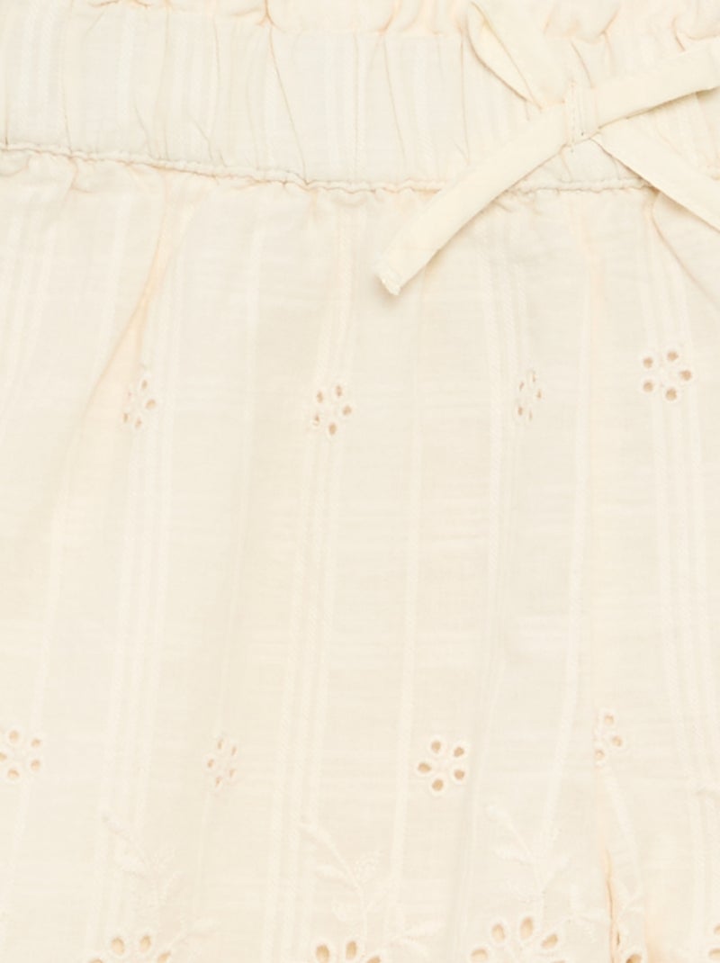 Short uni avec broderies anglaises Beige - Kiabi