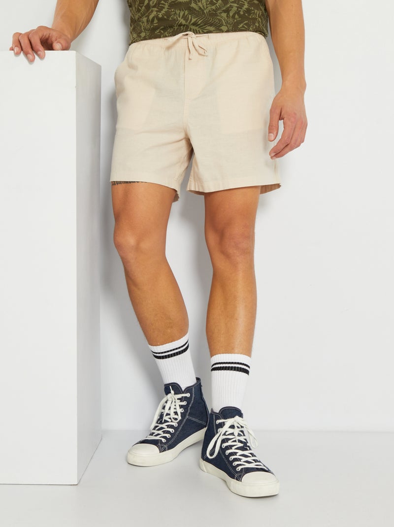 Short uni avec lin 'Produkt' beige - Kiabi