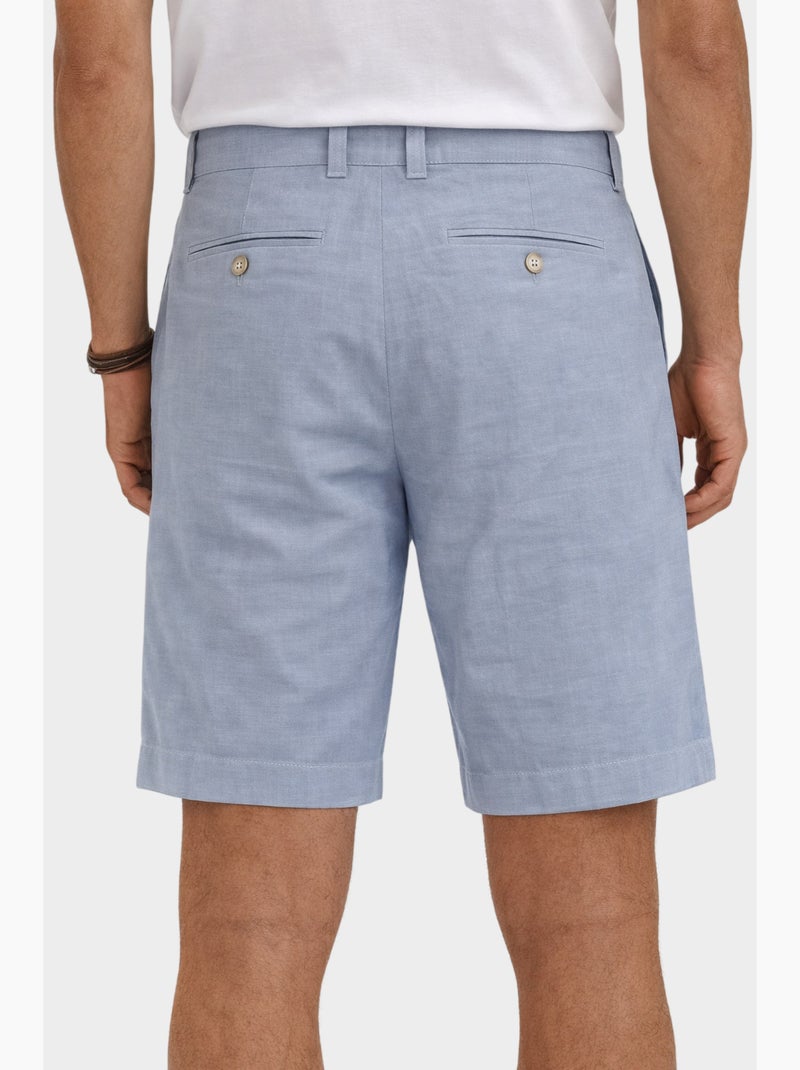 Short uni coton, lin et polyester Bleu denim - Kiabi
