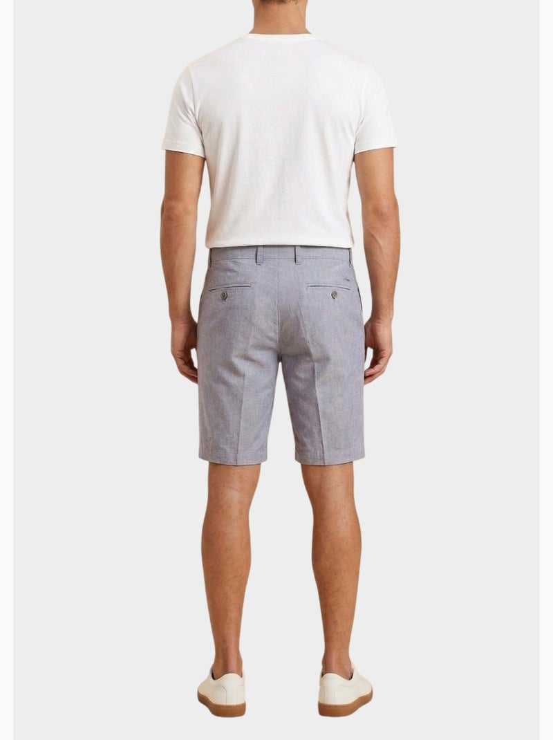 Short uni coton, lin et polyester Bleu denim - Kiabi