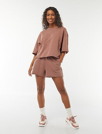 Short uni délavé avec taille élastiquée