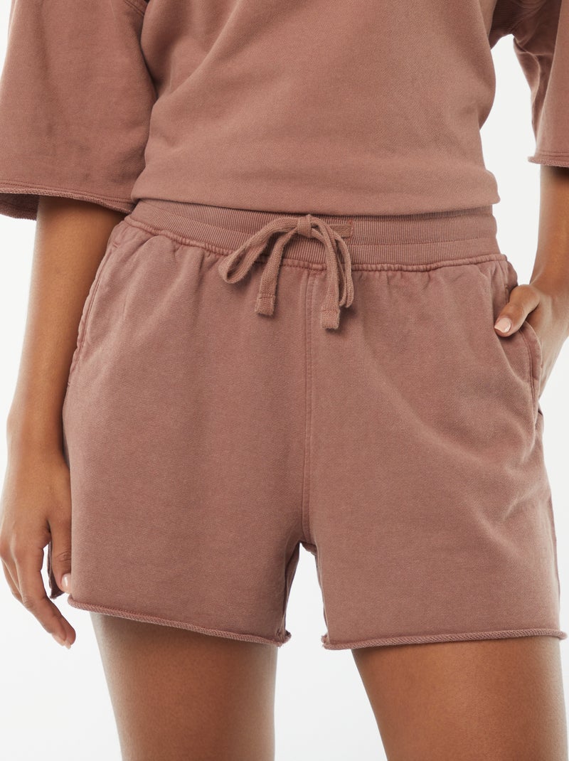 Short uni délavé avec taille élastiquée Rouge - Kiabi