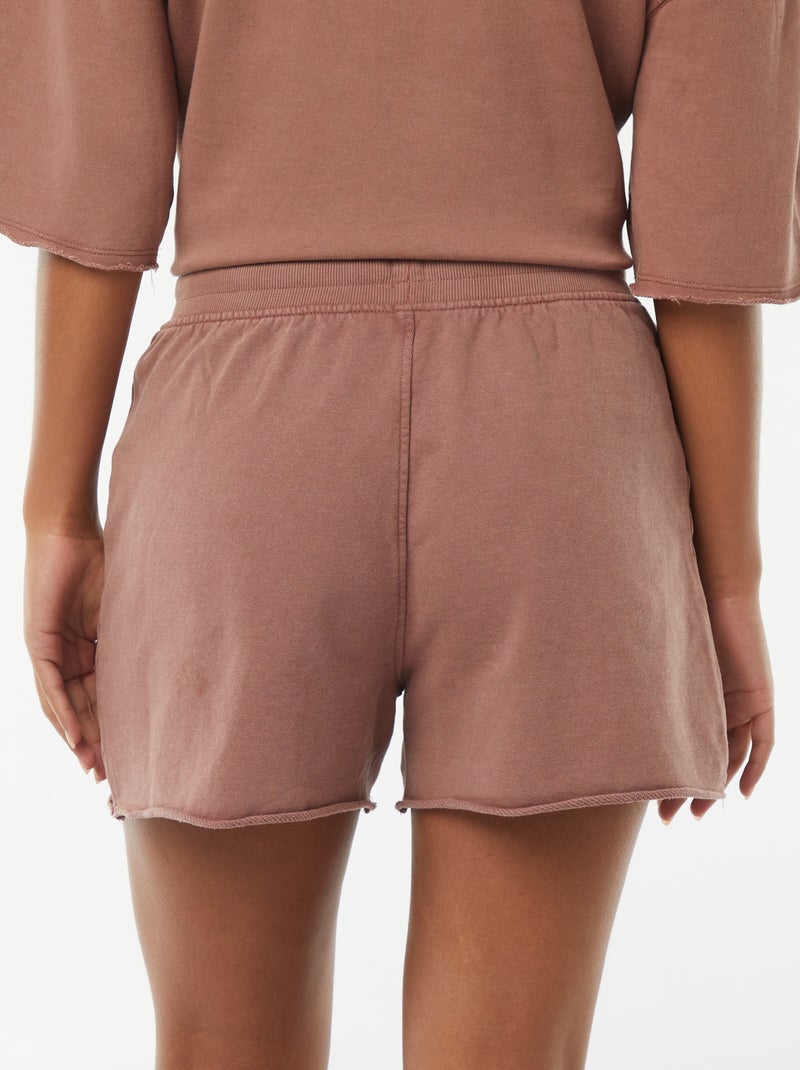 Short uni délavé avec taille élastiquée Rouge - Kiabi