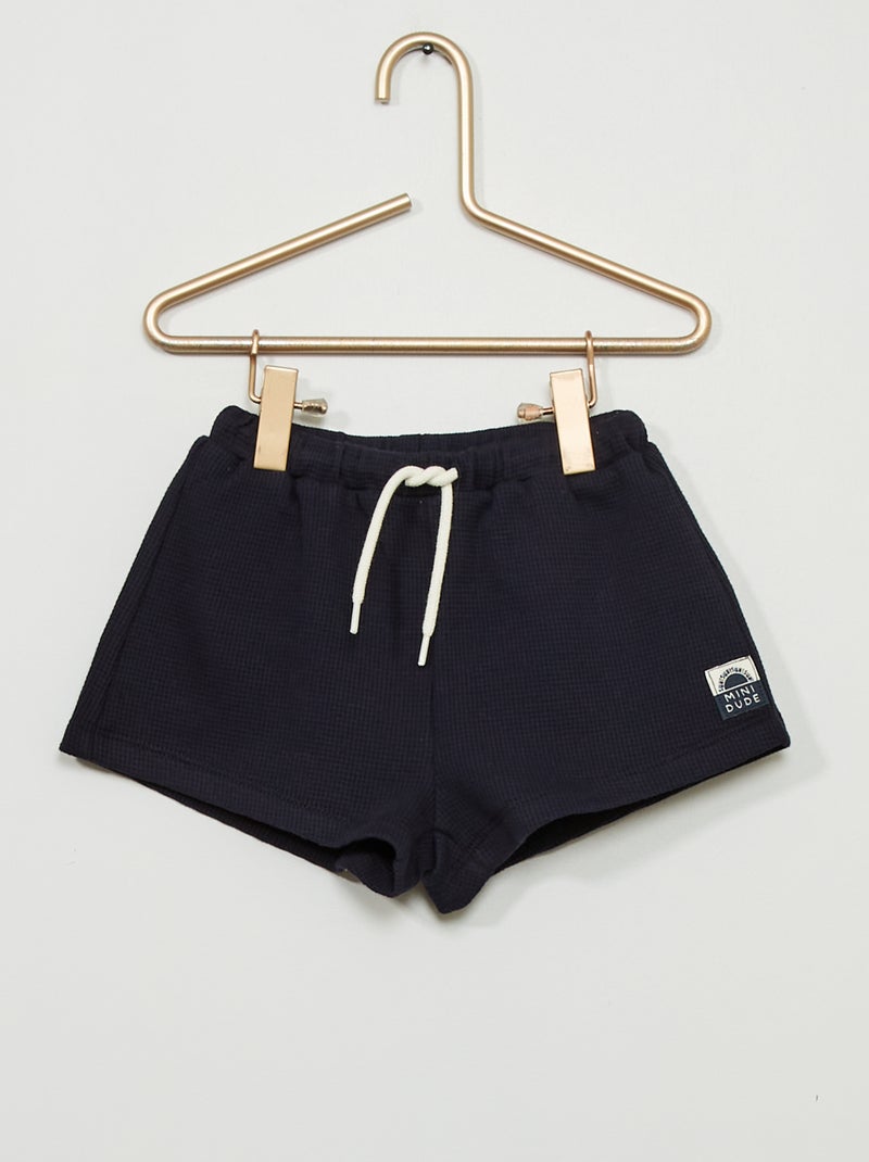 Short uni en maille gaufrée bleu marine - Kiabi