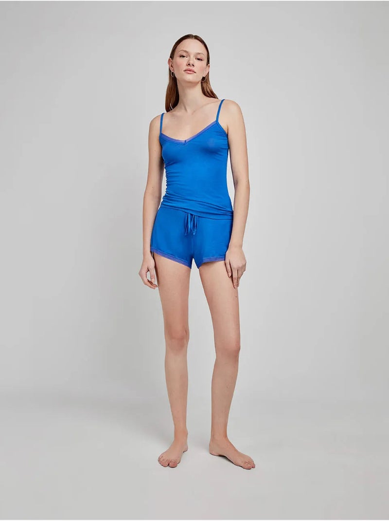 Short uni et ajustable en modal avec détails en dentelle Bleu - Kiabi