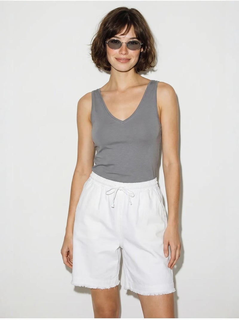 Shorts en mélange de coton à taille haute lucci Blanc - Kiabi