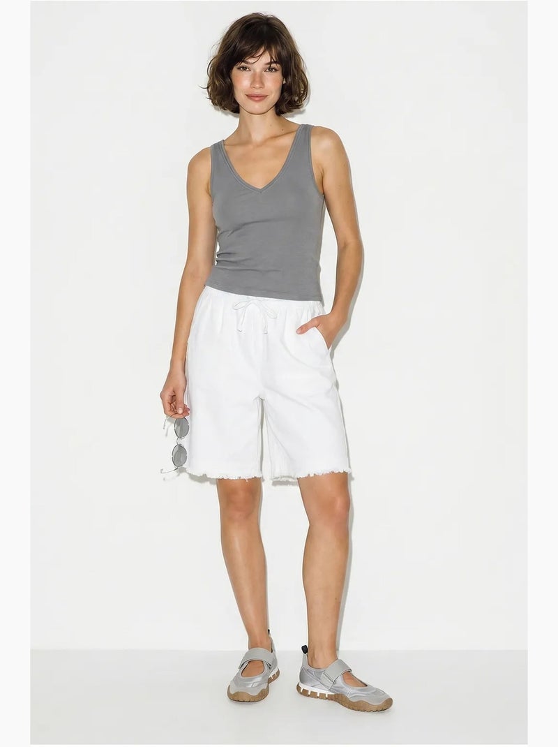 Shorts en mélange de coton à taille haute lucci Blanc - Kiabi