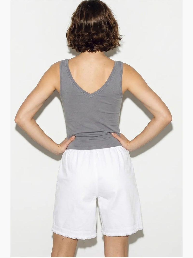 Shorts en mélange de coton à taille haute lucci Blanc - Kiabi