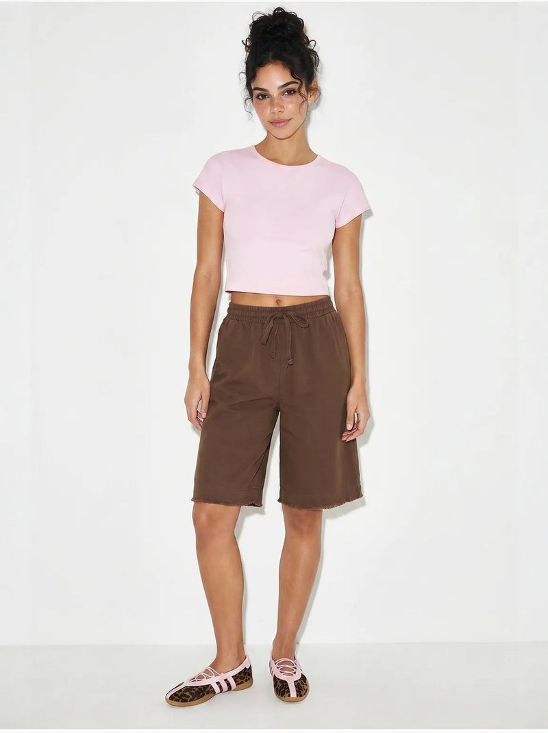 Shorts en mélange de coton à taille haute lucci Marron - Kiabi