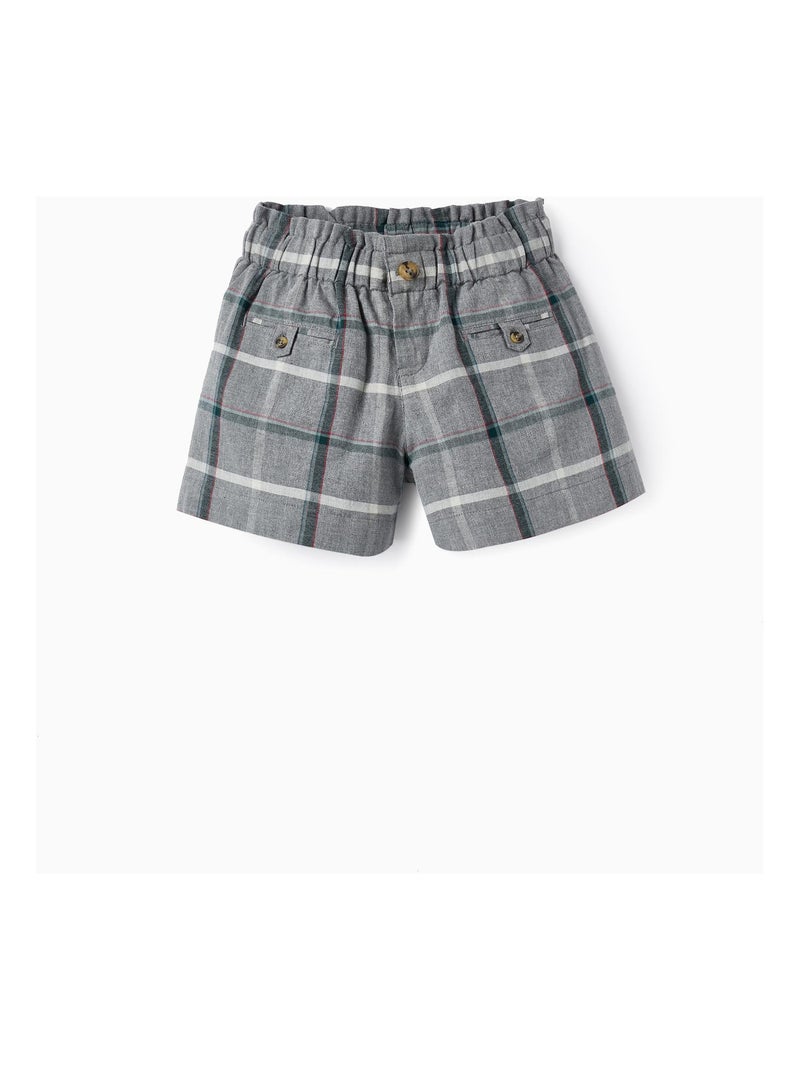 Shorts Paperbag à carreaux pour fille   ROYALS OFF DUTY Gris clair - Kiabi