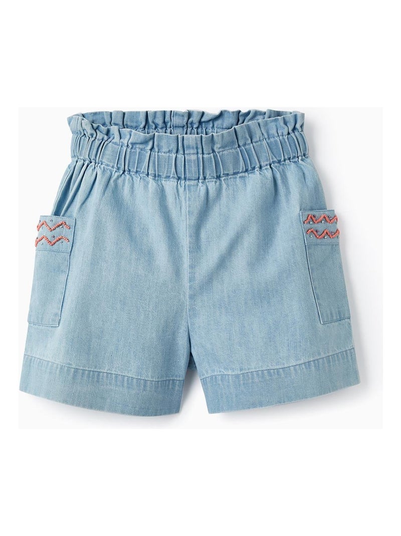 Shorts Paperbag en Denim de Coton avec Perles pour Fille  SICILIAN DAYS Bleu - Kiabi