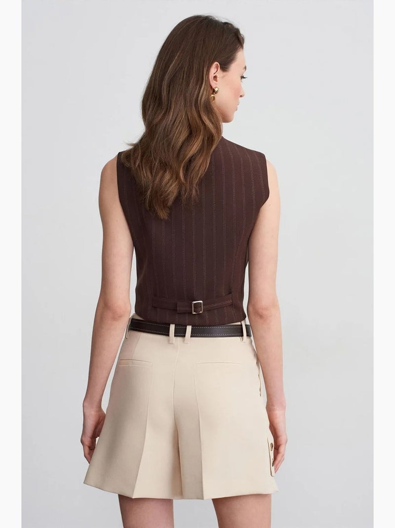 Shorts tailleur en crêpe à taille haute et ceinture dilvin Sable - Kiabi