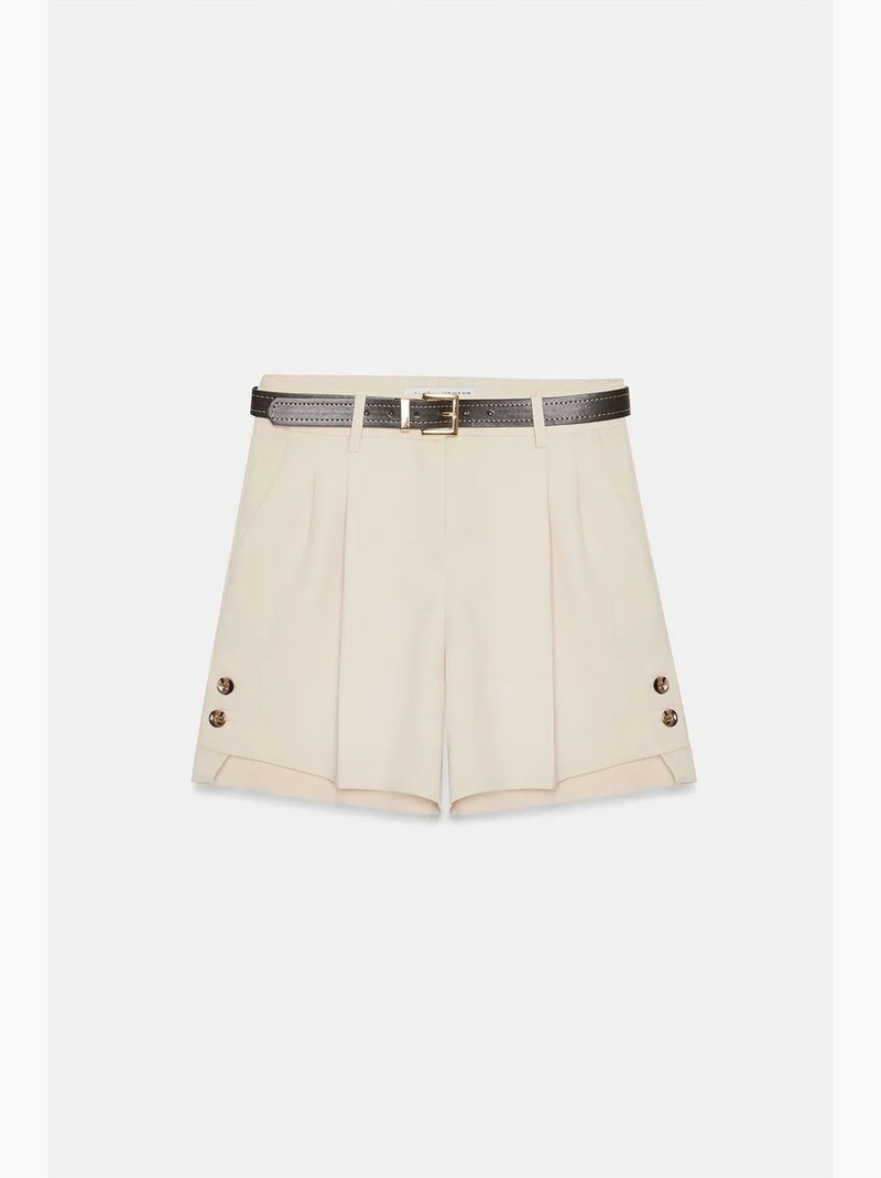 Shorts tailleur en crêpe à taille haute et ceinture dilvin Sable - Kiabi