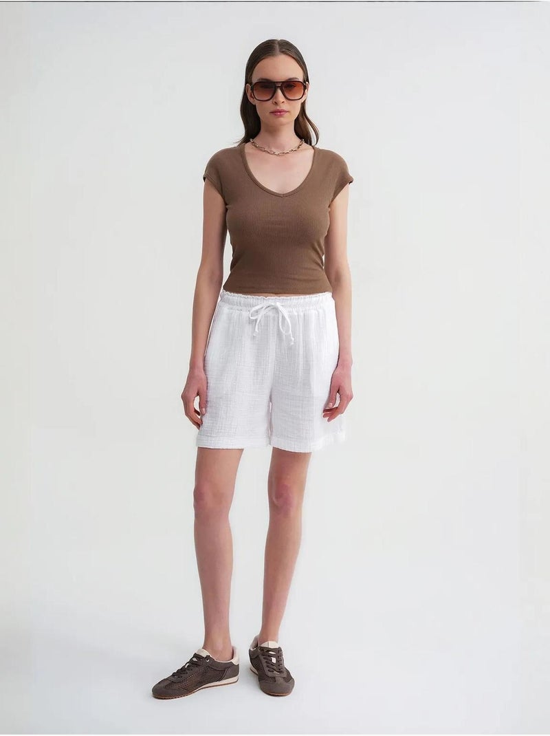 Shorts texturés à taille haute et jambe large mixray Blanc - Kiabi
