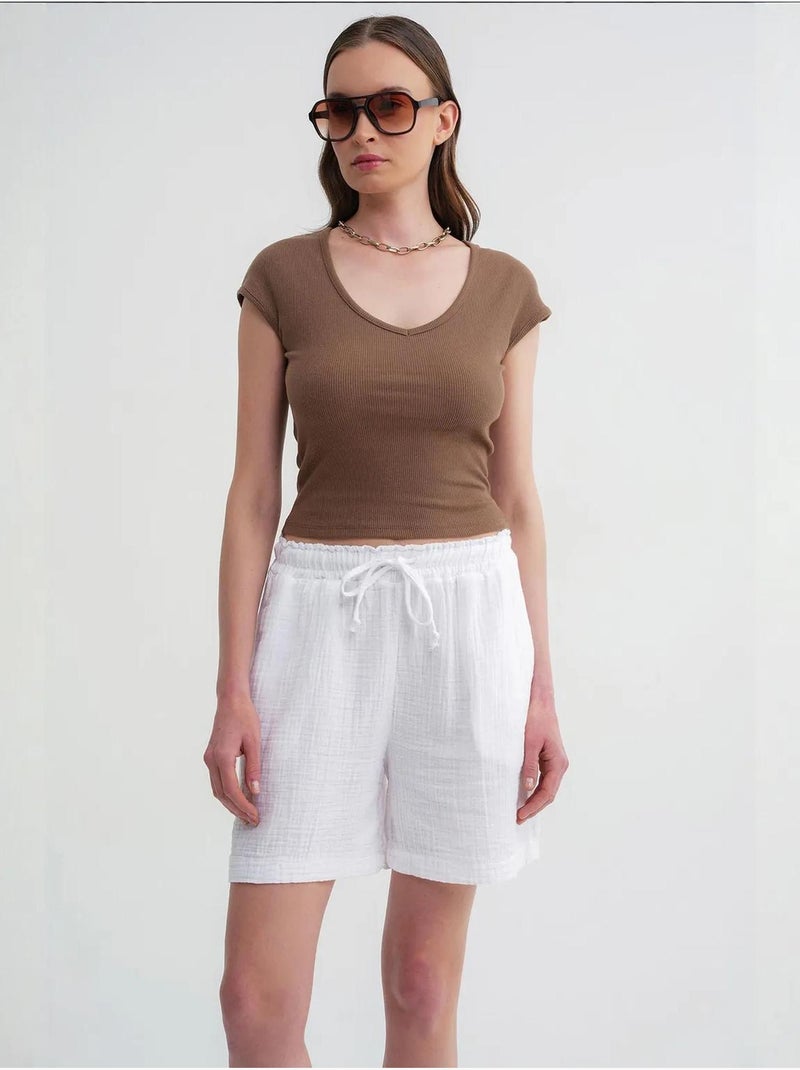 Shorts texturés à taille haute et jambe large mixray Blanc - Kiabi