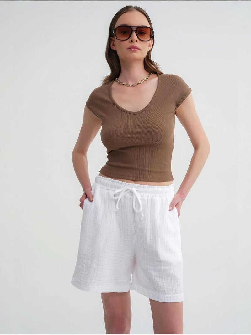 Shorts texturés à taille haute et jambe large mixray Blanc - Kiabi