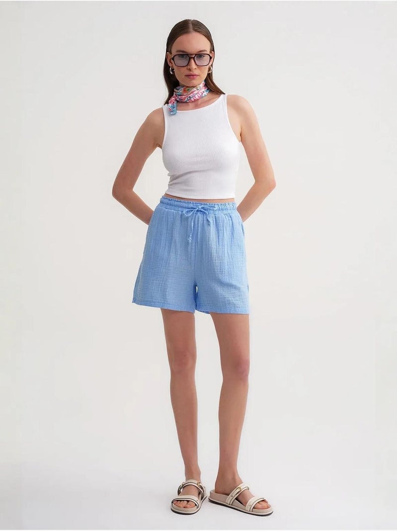 Shorts texturés à taille haute et jambe large mixray Bleu ciel - Kiabi